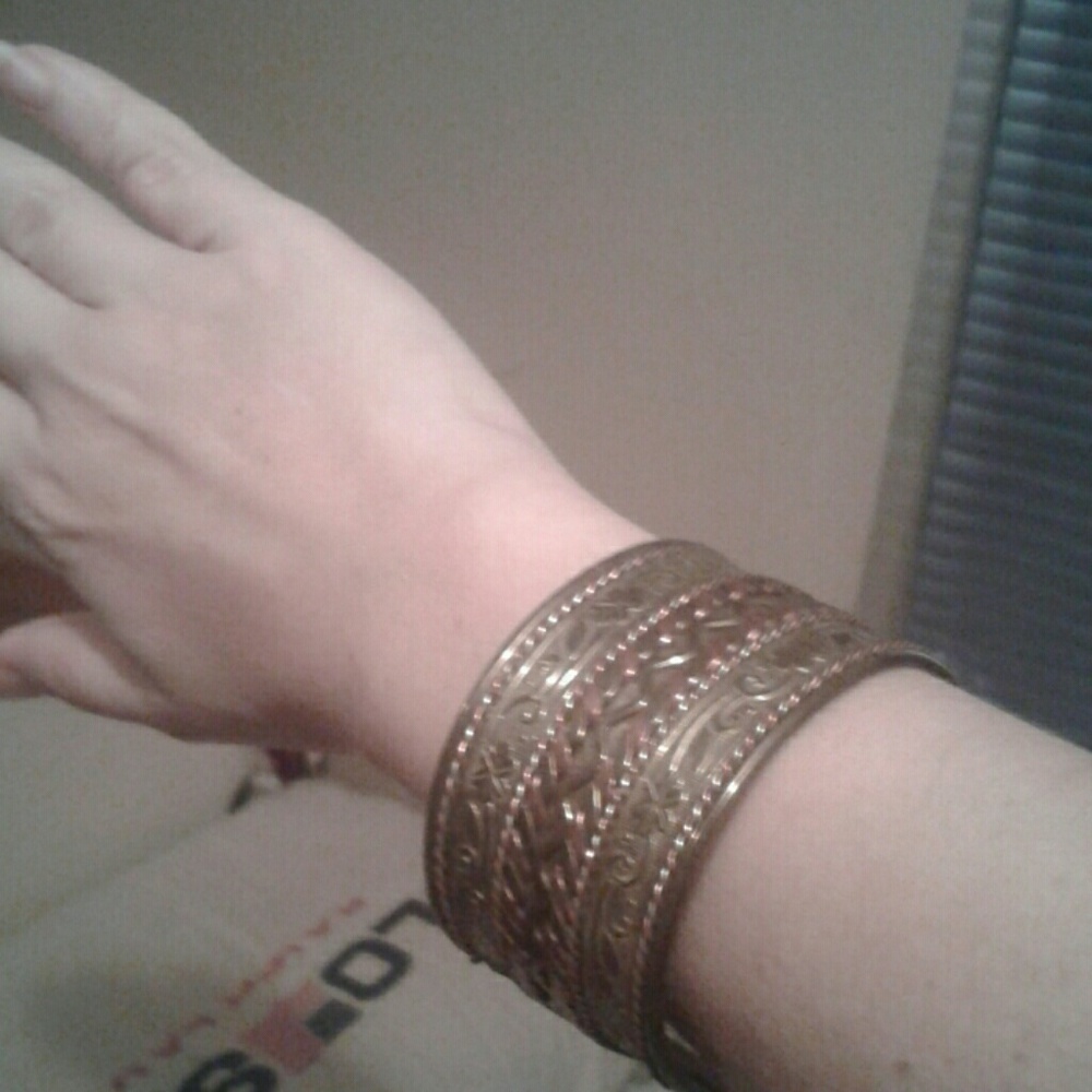 Vintage Solid Brass Engraved Bangle Thick - image 2